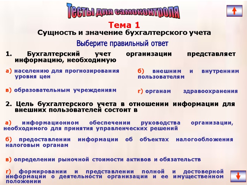 а) населению для прогнозирования уровня цен б) внешним и внутренним пользователям  в) образовательным